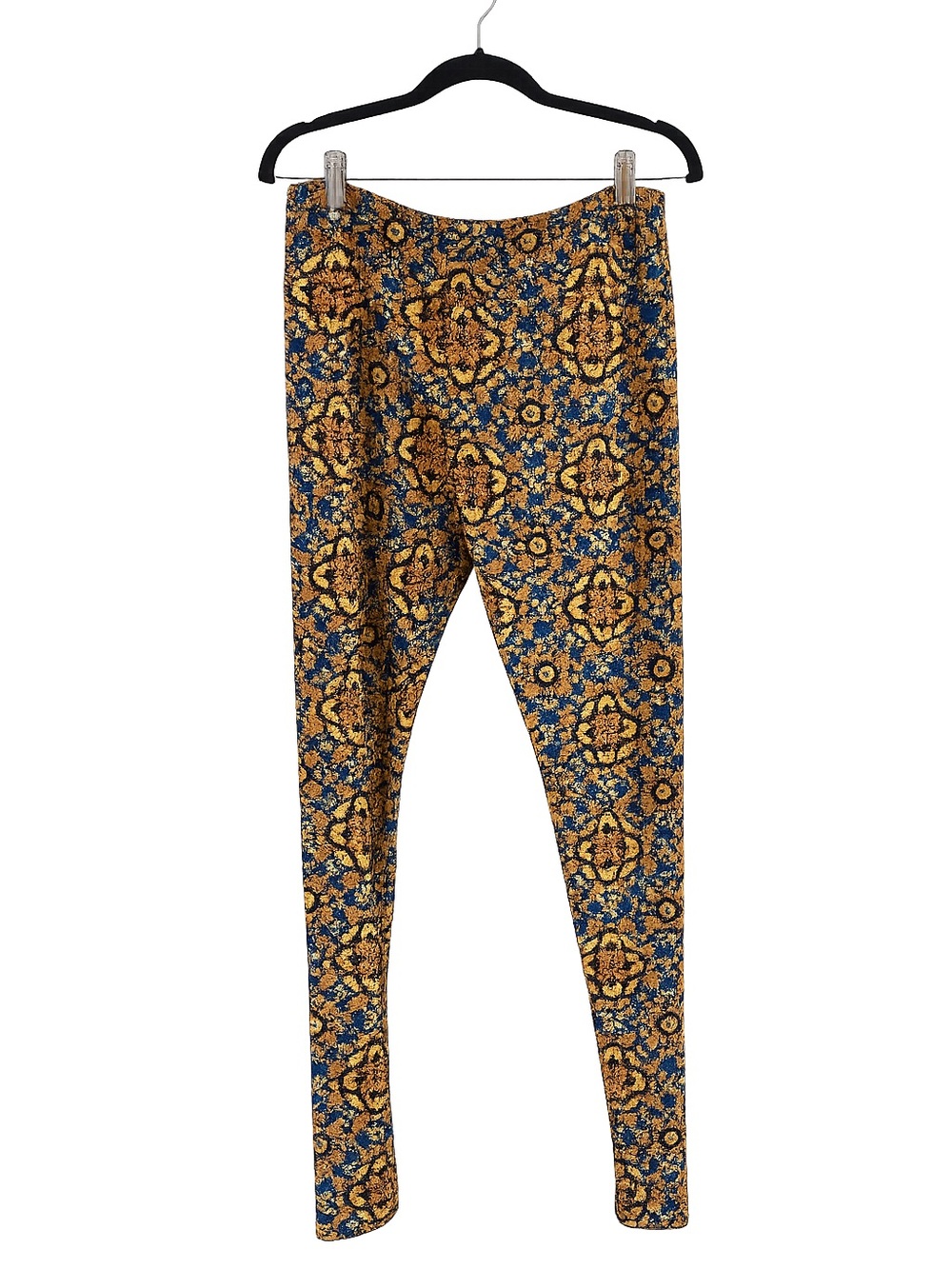 LuLaRoe Mustard, Navy & Orange Floral Baroque Leggings
